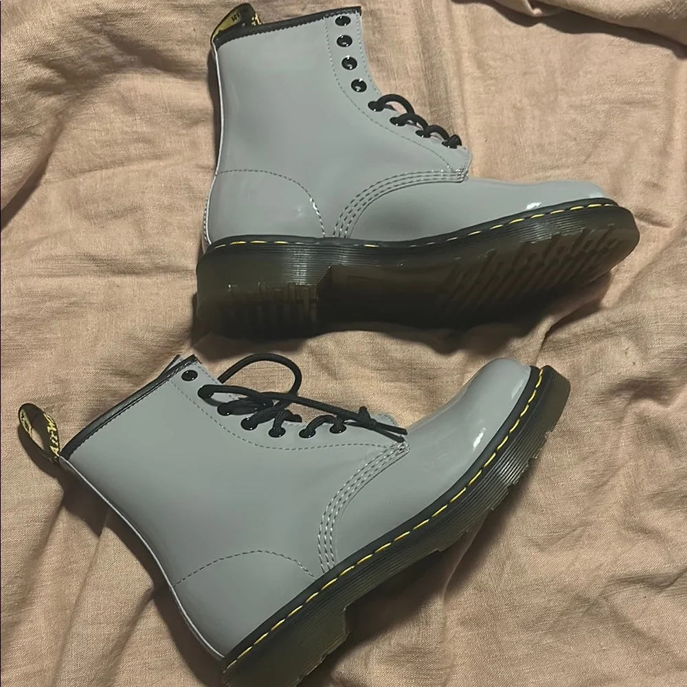 Dr. Martens Gray Combat Boots with Chunky Sole - Picture 3 of 7